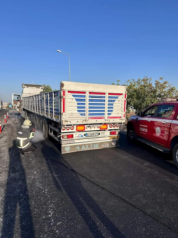 İzmir yangınından dönerken alev alan tıra müdahale ettiler
