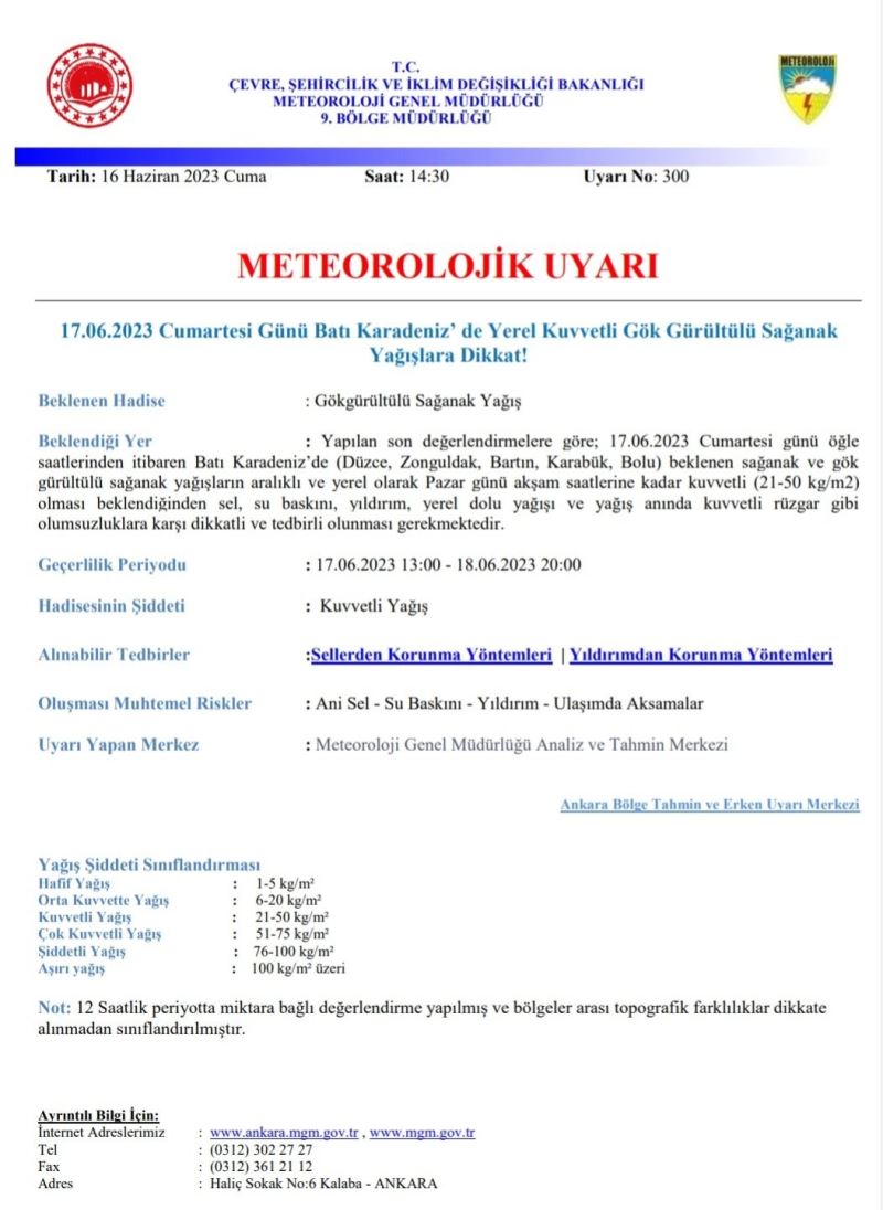 Meteoroloji yağış uyarısı verdi